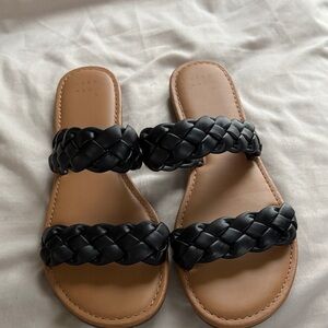 a new day Black Braided Double-Strap Slide Sandals